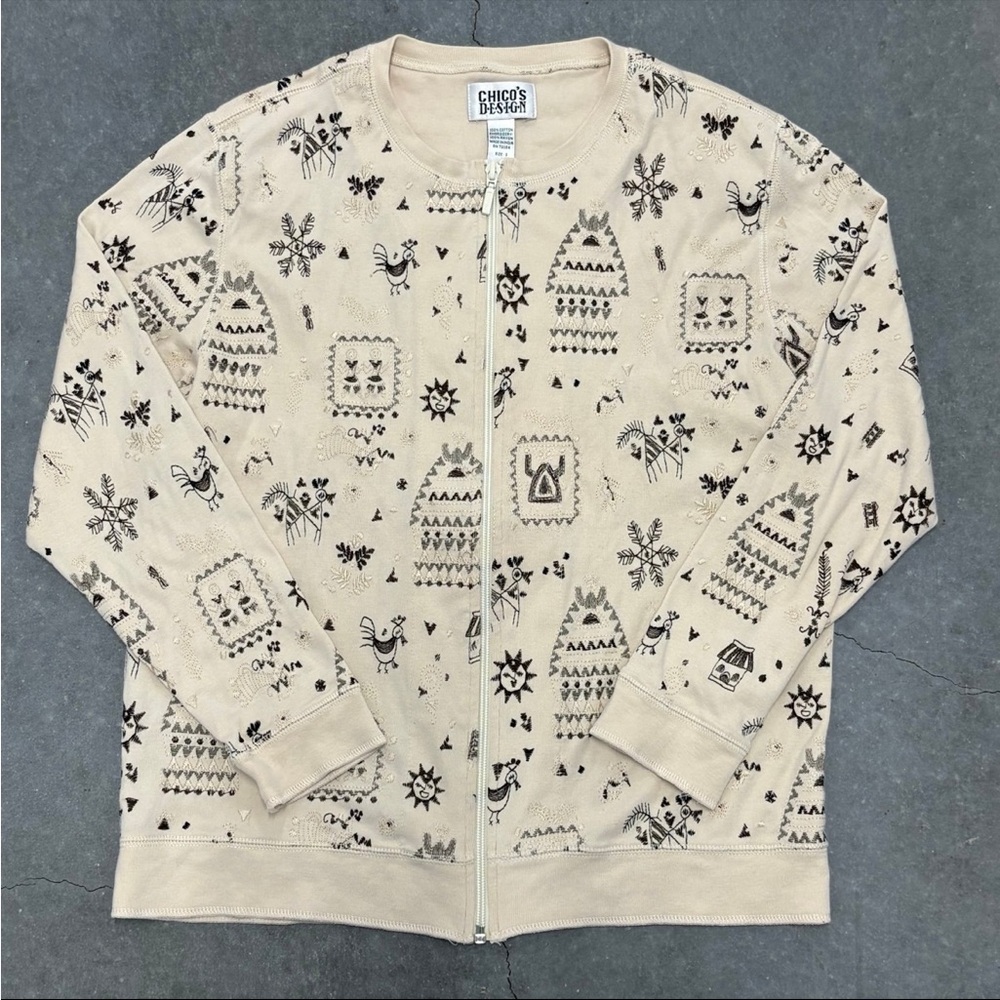 Cosy Folk Art Embroidered Full Zip Sweater Size 14-16